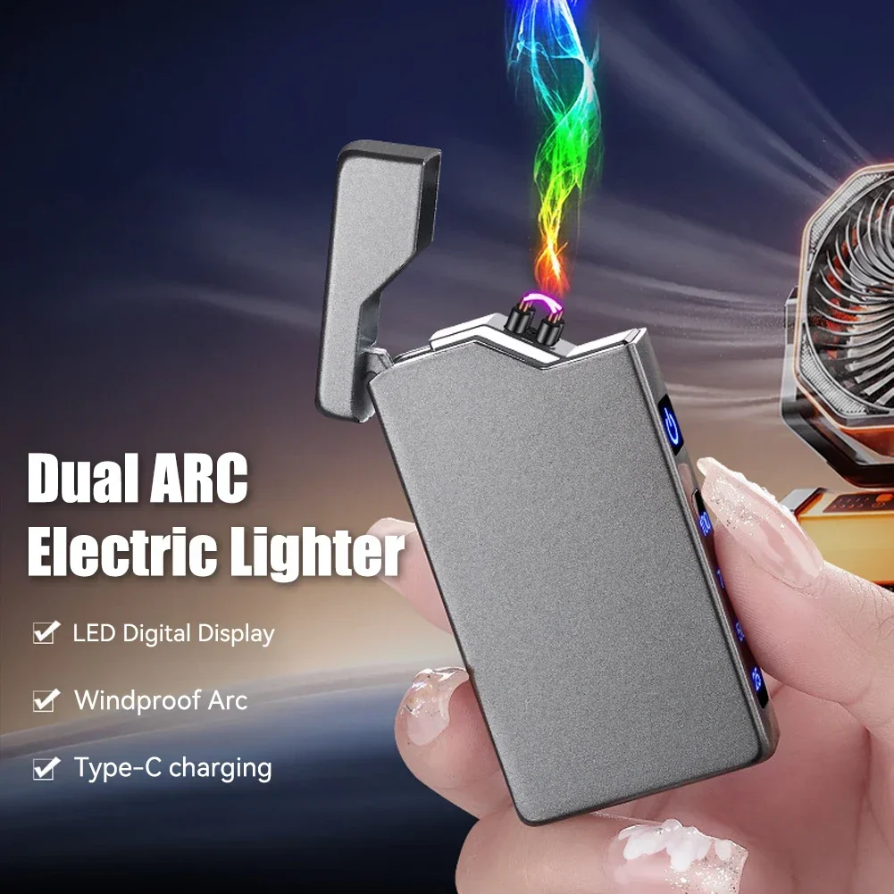Smart Dual Arc Plasma Lighter Digital Battery Indicator USB-C Windproof Outdoor Survival Tool thumbnail 2