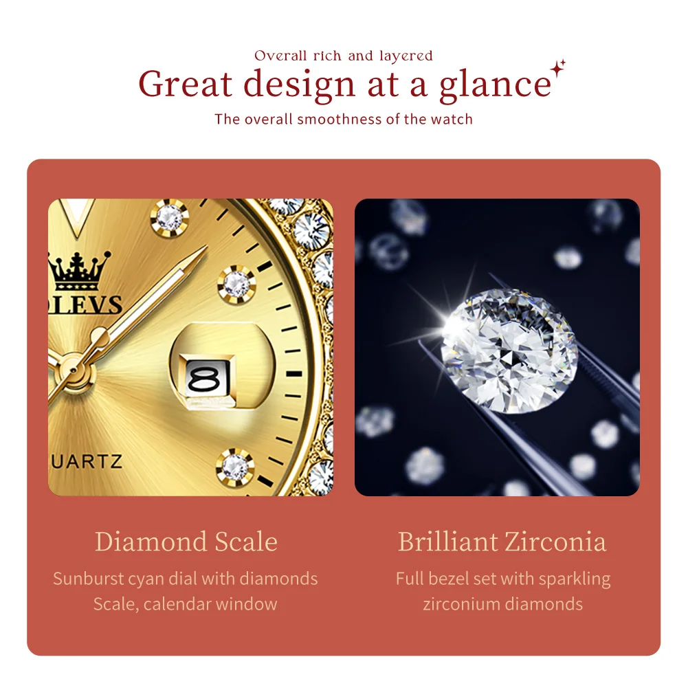 OLEVS 9945 Women Brand Original Quartz Watch Luxury Diamond Automatic Calendar Watch Waterproof Gold Elegant Women Watch Reloj thumbnail 4