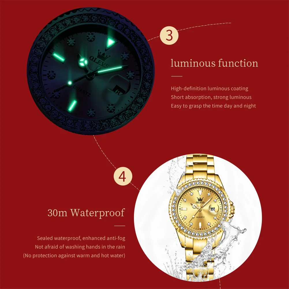 OLEVS 9945 Women Brand Original Quartz Watch Luxury Diamond Automatic Calendar Watch Waterproof Gold Elegant Women Watch Reloj thumbnail 6