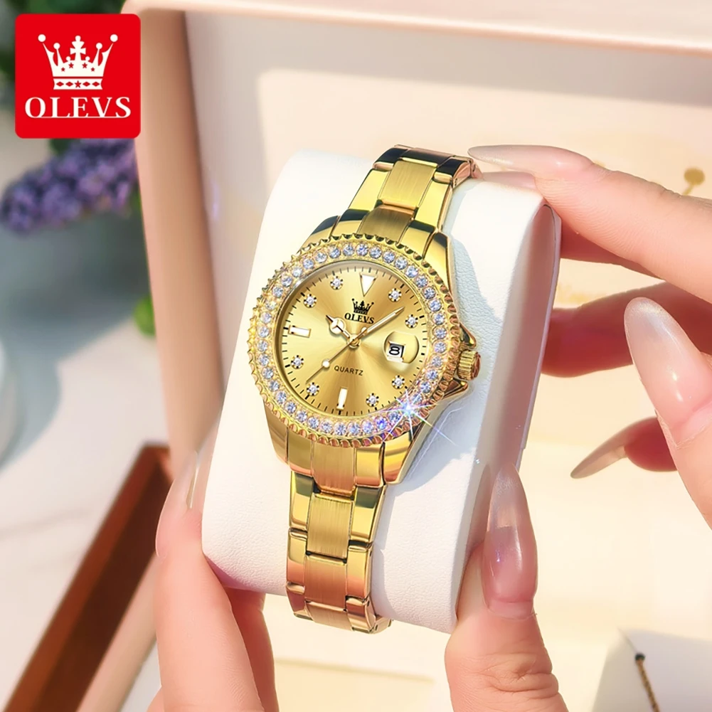 OLEVS 9945 Women Brand Original Quartz Watch Luxury Diamond Automatic Calendar Watch Waterproof Gold Elegant Women Watch Reloj thumbnail 2
