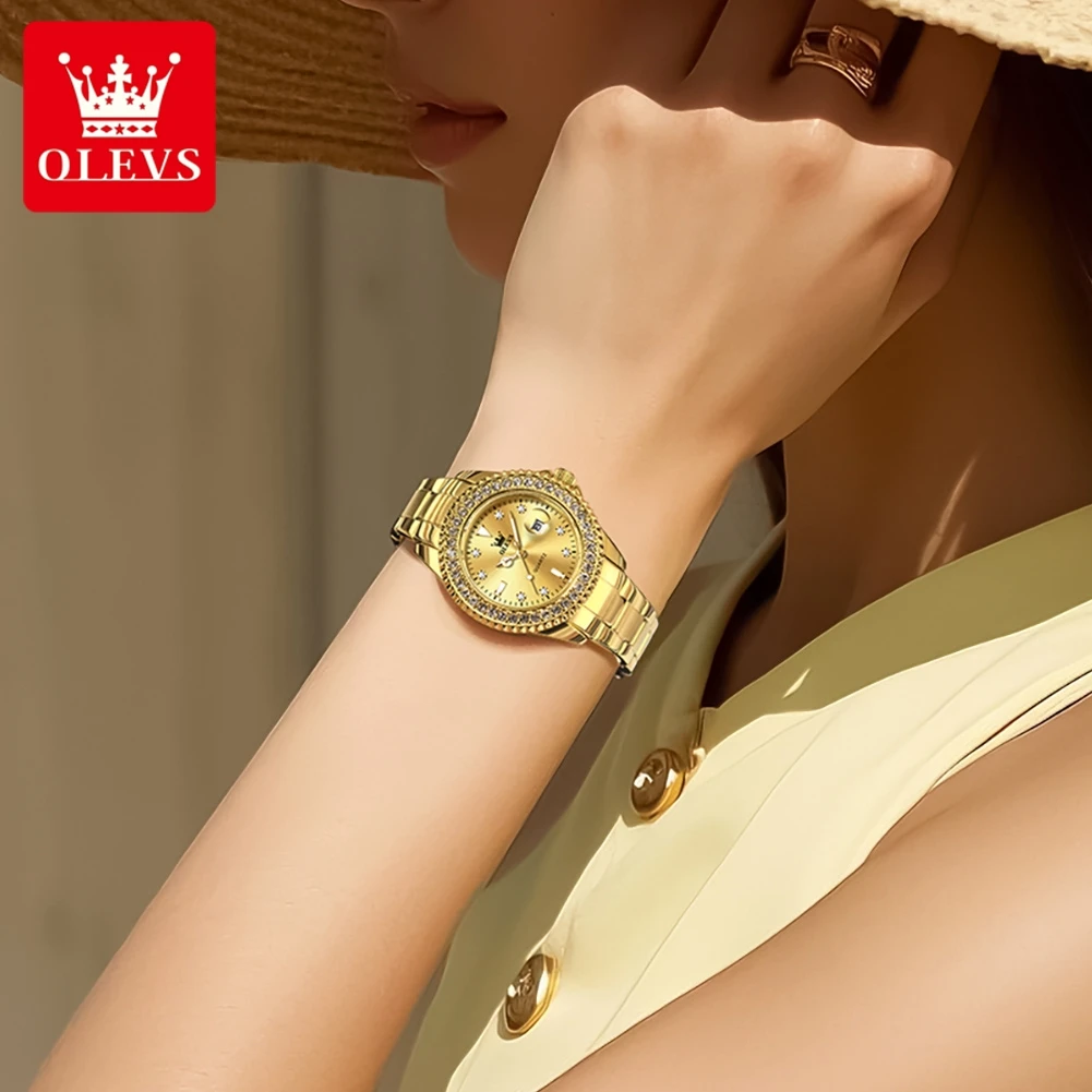 OLEVS 9945 Women Brand Original Quartz Watch Luxury Diamond Automatic Calendar Watch Waterproof Gold Elegant Women Watch Reloj thumbnail 3
