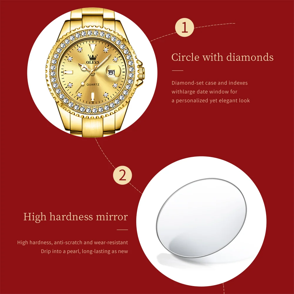 OLEVS 9945 Women Brand Original Quartz Watch Luxury Diamond Automatic Calendar Watch Waterproof Gold Elegant Women Watch Reloj thumbnail 5