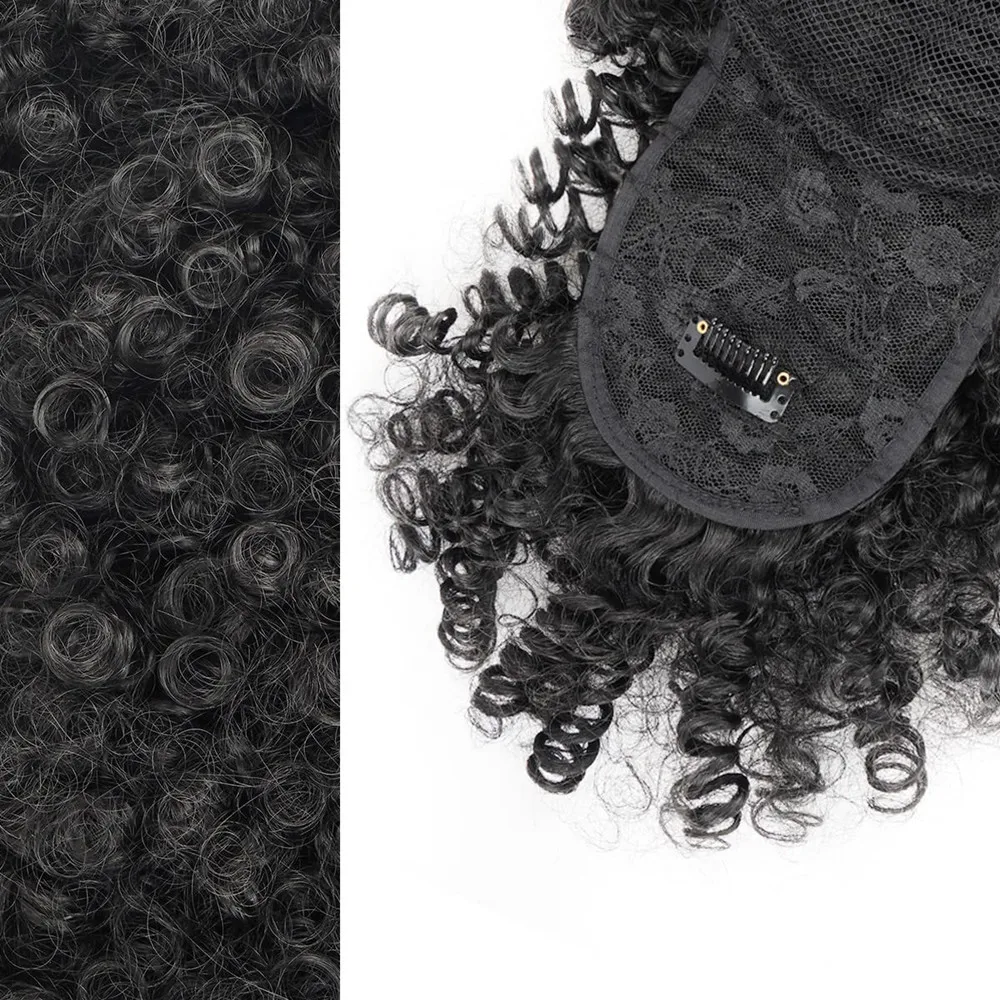 Afro Puff Kinky Curly Ponytail Wig with Bangs Drawstring Ponytail Per-Bundled Extension For Black Women Synthetic Hair ﻿ thumbnail 5
