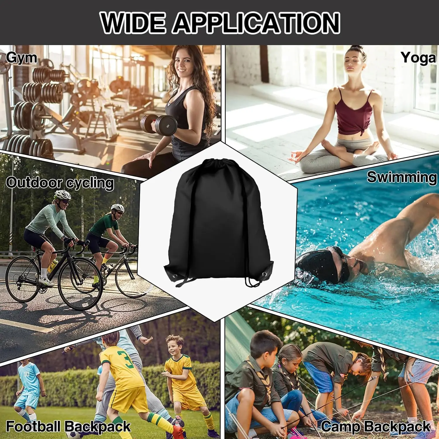 10/20/30/50pcs Customized Logo Drawstring Backpack - Lightweight Outdoor Sports Sack for Hiking, Camping, Gym & Travel thumbnail 6