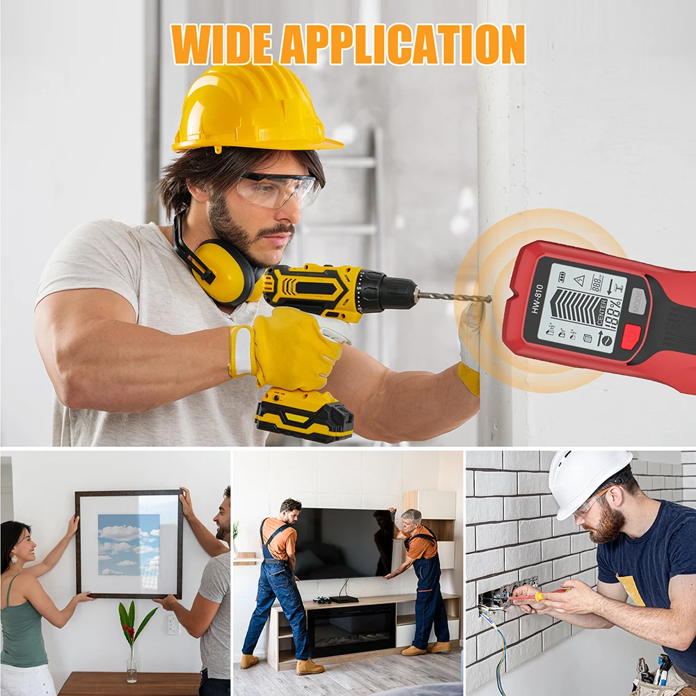 HW-810 6 In 1 Metal Detector Wall Detector Scanner with LCD Display for AC Live Cable Wires Metal Wood Stud Find without Battery thumbnail 4
