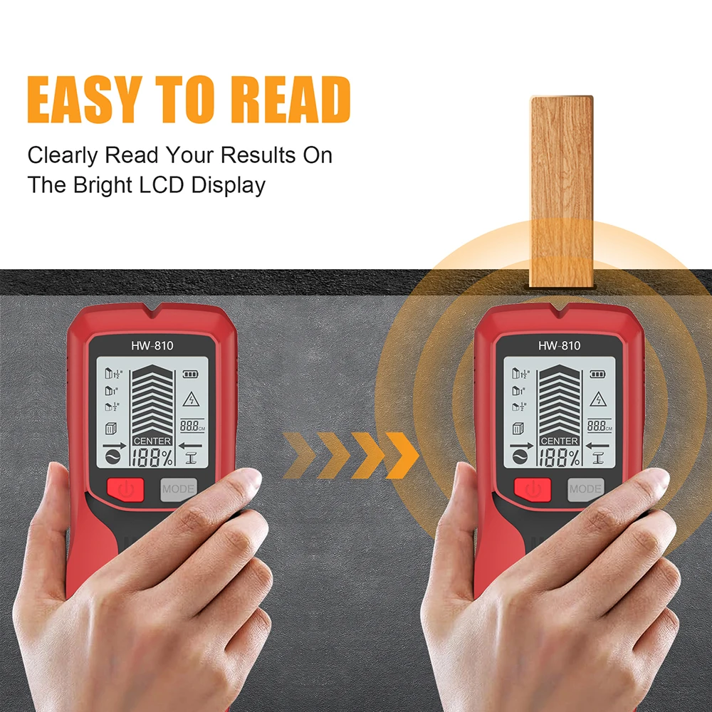 HW-810 6 In 1 Metal Detector Wall Detector Scanner with LCD Display for AC Live Cable Wires Metal Wood Stud Find without Battery thumbnail 6