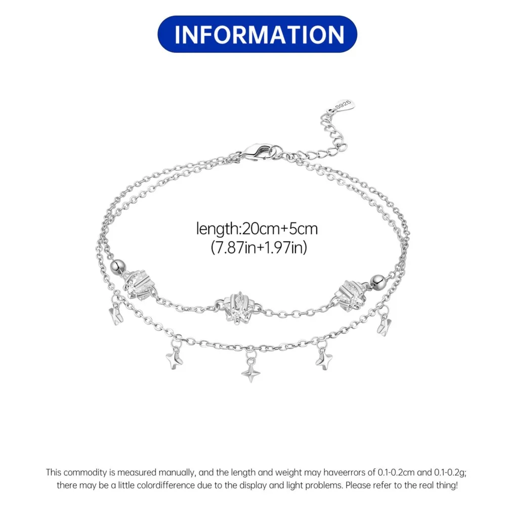 Orstarry S925 Sterling Silver Summer Double Star Shaped Chain Anklets Women Lady Ankle Bracelet Prom Foot Party Jewelry Gifts thumbnail 6