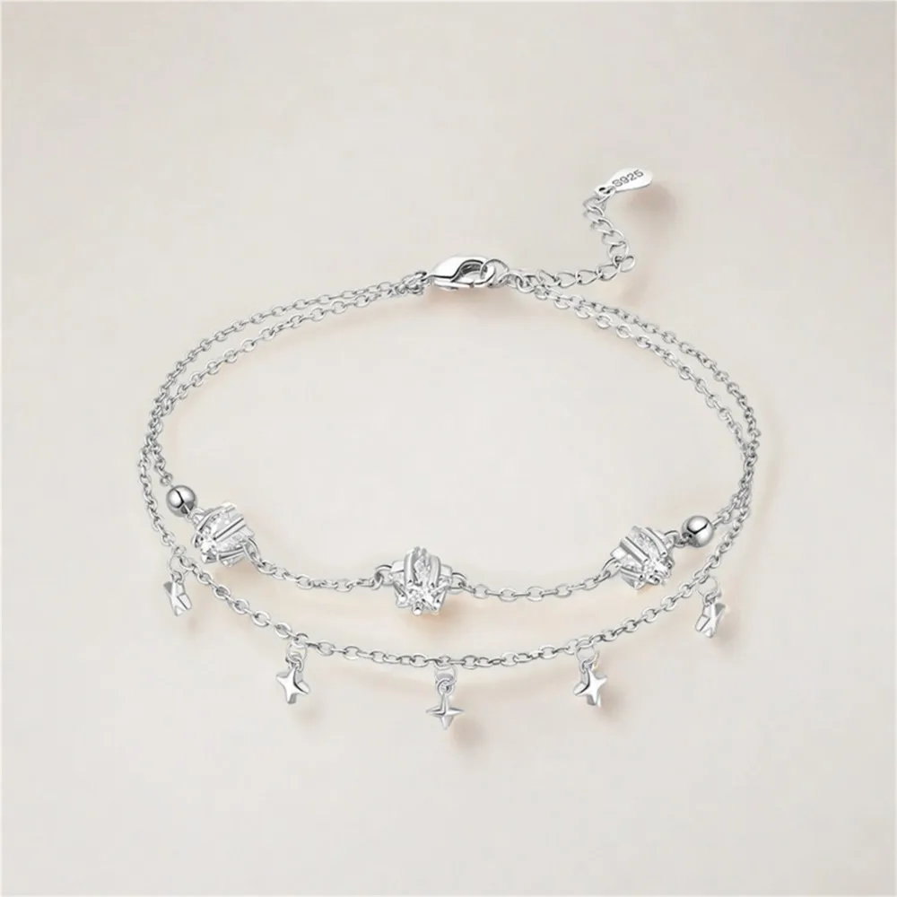 Orstarry S925 Sterling Silver Summer Double Star Shaped Chain Anklets Women Lady Ankle Bracelet Prom Foot Party Jewelry Gifts thumbnail 5