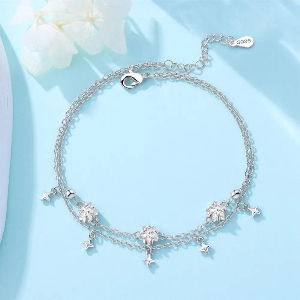 Orstarry S925 Sterling Silver Summer Double Star Shaped Chain Anklets Women Lady Ankle Bracelet Prom Foot Party Jewelry Gifts thumbnail 3