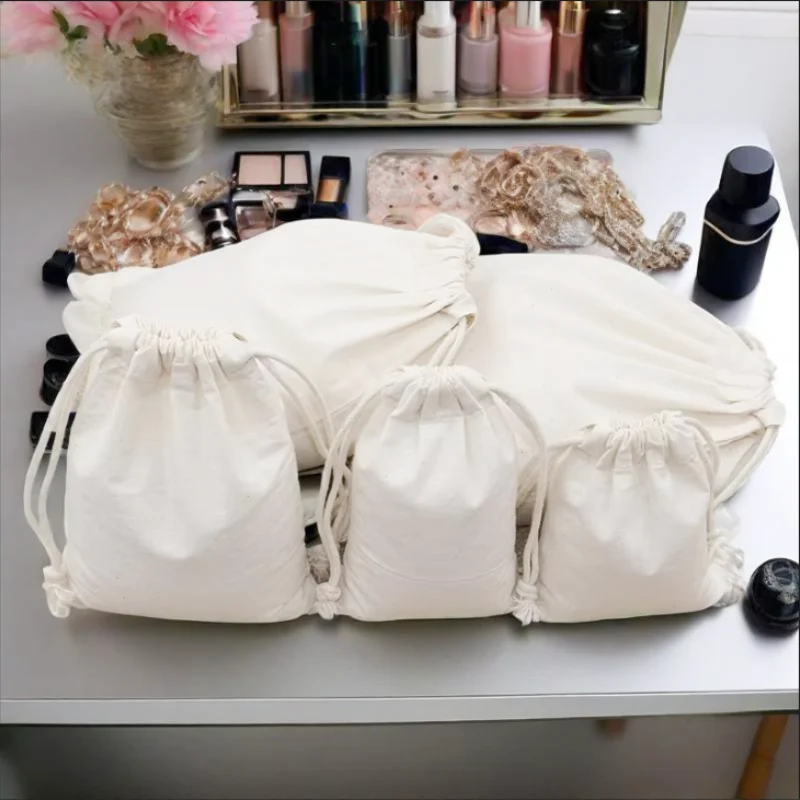 10-100pcs Custom logo Cotton Drawstring Bag Wedding Party Gift Packaging Pouches Personalized Jewelry Storage Bags Household Bag thumbnail 5