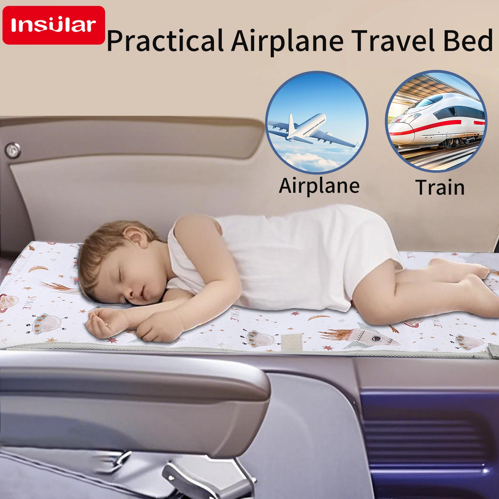 INSULAR Child Plane Seat Extension Pad Waterproof Airplane Seat Extender Cartoon Kids Plane Travel Hammock Bed Multi-functional