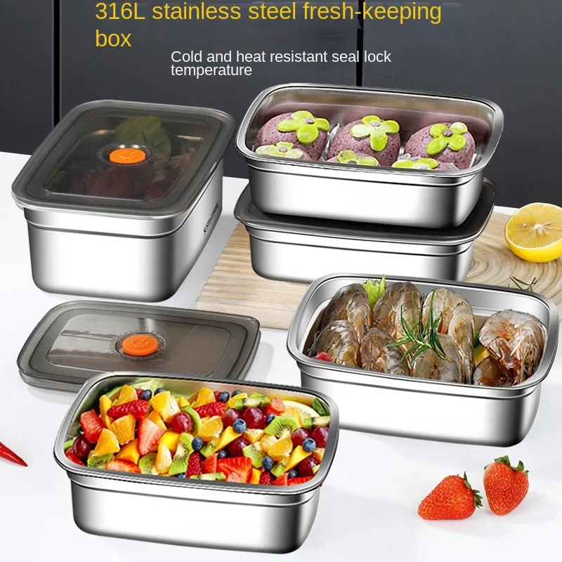 316 Stainless Steel Crisper, Lunch Box, Sealed Leak-proof Bento Box, Refrigerator Freezer Storage Box, Camping Lunch Box thumbnail 2