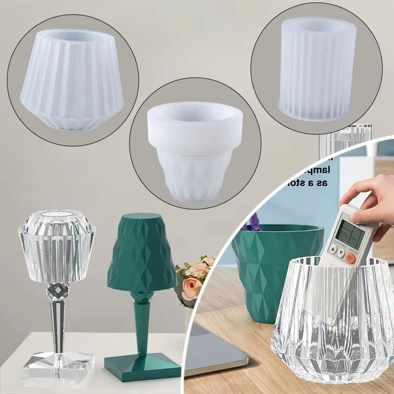 DIY Epoxy Resin Table Night Lamp Silicone Mold with Diamond Pattern Crystal Lamp Resin Mold Plant Pot Mold Home Decoration Craft thumbnail 2