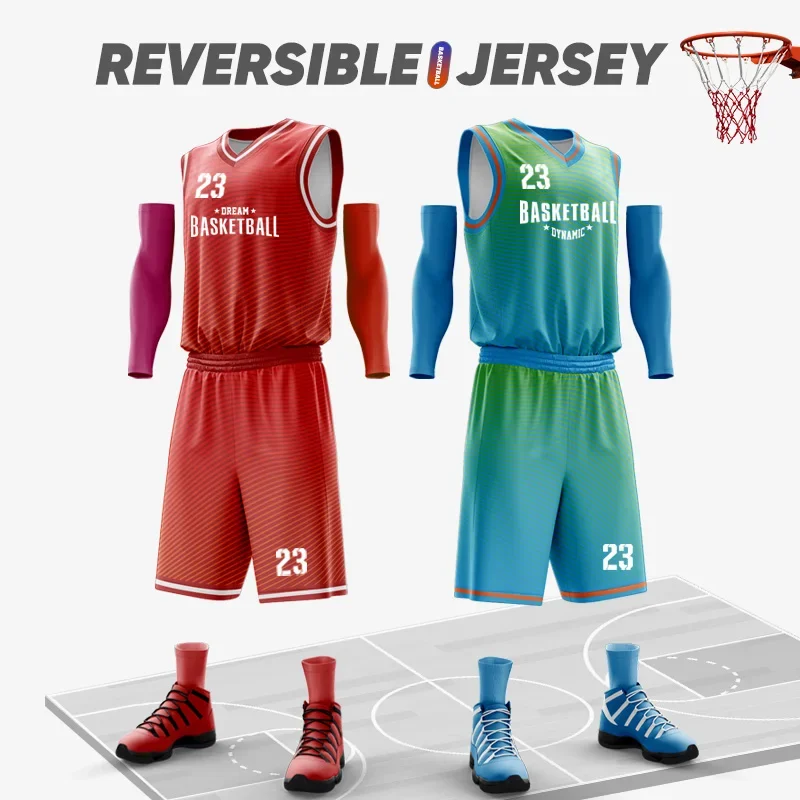 Polyester Print Logo Sublimation Mens Reversible Basketball Jerseys Summer Mesh Reversible Basketball Uniform For Adults WO-B844 thumbnail 6