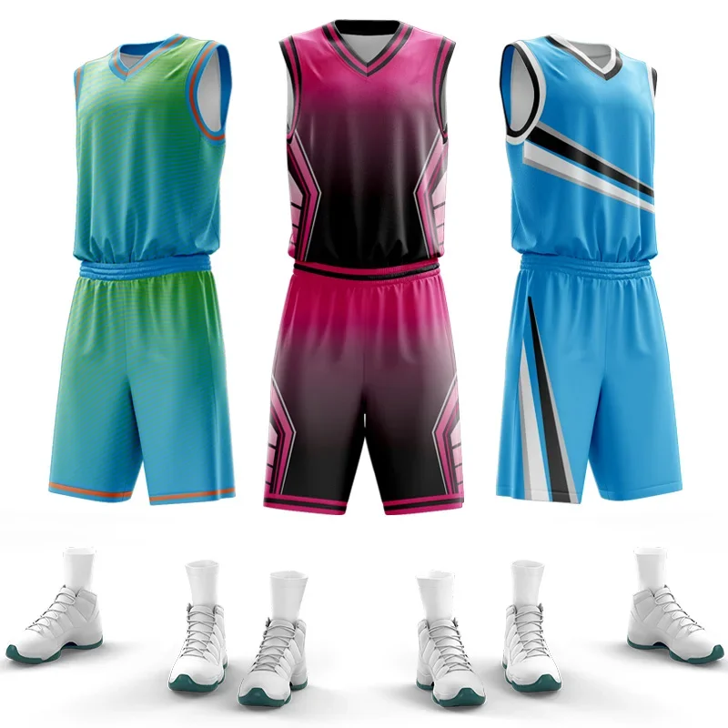 Polyester Print Logo Sublimation Mens Reversible Basketball Jerseys Summer Mesh Reversible Basketball Uniform For Adults WO-B844 thumbnail 2