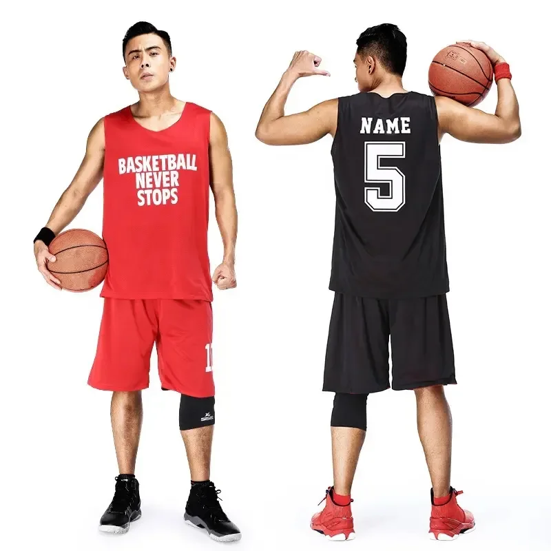 Polyester Print Logo Sublimation Mens Reversible Basketball Jerseys Summer Mesh Reversible Basketball Uniform For Adults WO-B844 thumbnail 3