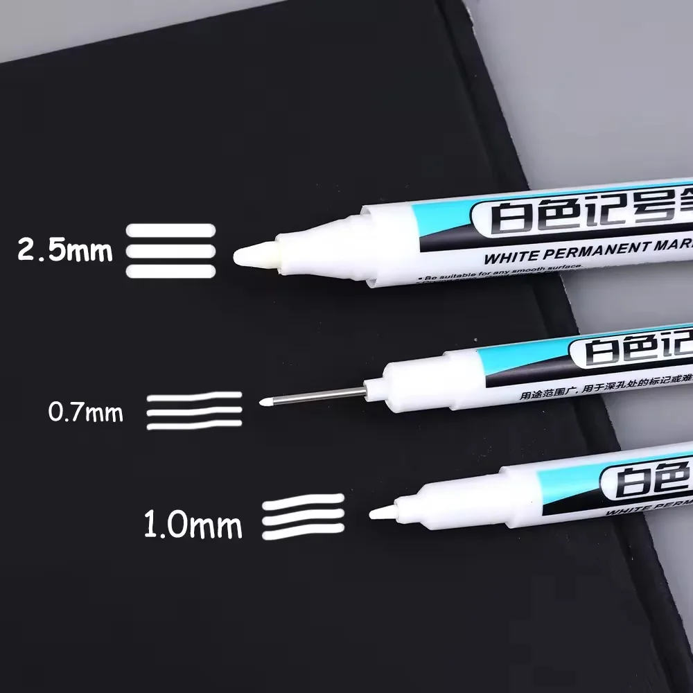 1/5/10Pcs Oily White Marker Pen Graffiti Pens Waterproof Permanent Gel Pencil Tire Notebook Glass Painting Pen 0.7mm 1mm 2.5mm thumbnail 2
