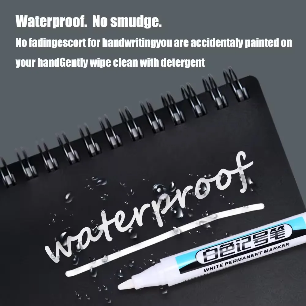 1/5/10Pcs Oily White Marker Pen Graffiti Pens Waterproof Permanent Gel Pencil Tire Notebook Glass Painting Pen 0.7mm 1mm 2.5mm thumbnail 5