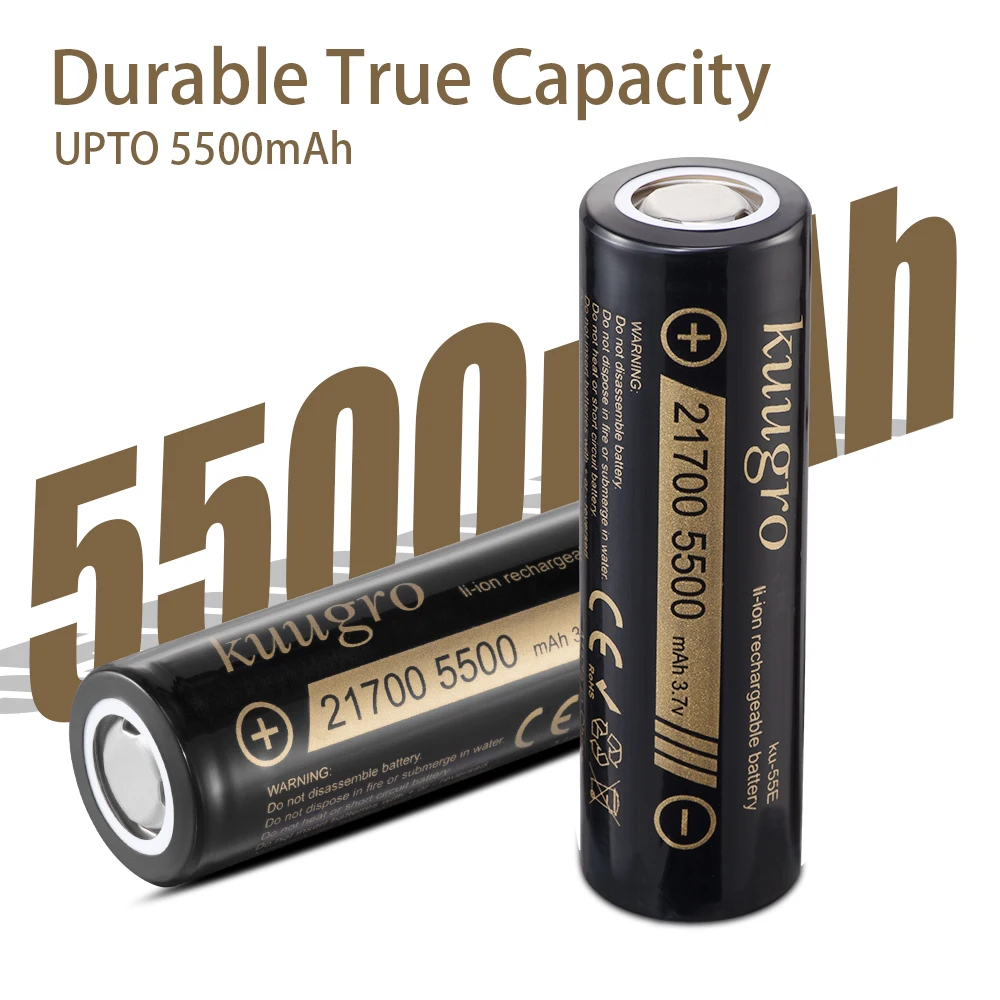 Kuugro ku-55E 21700 5500mAh 3.7V Rechargeable lithium Battery 2C Discharge High Power batteries For High-power Appliances thumbnail 2