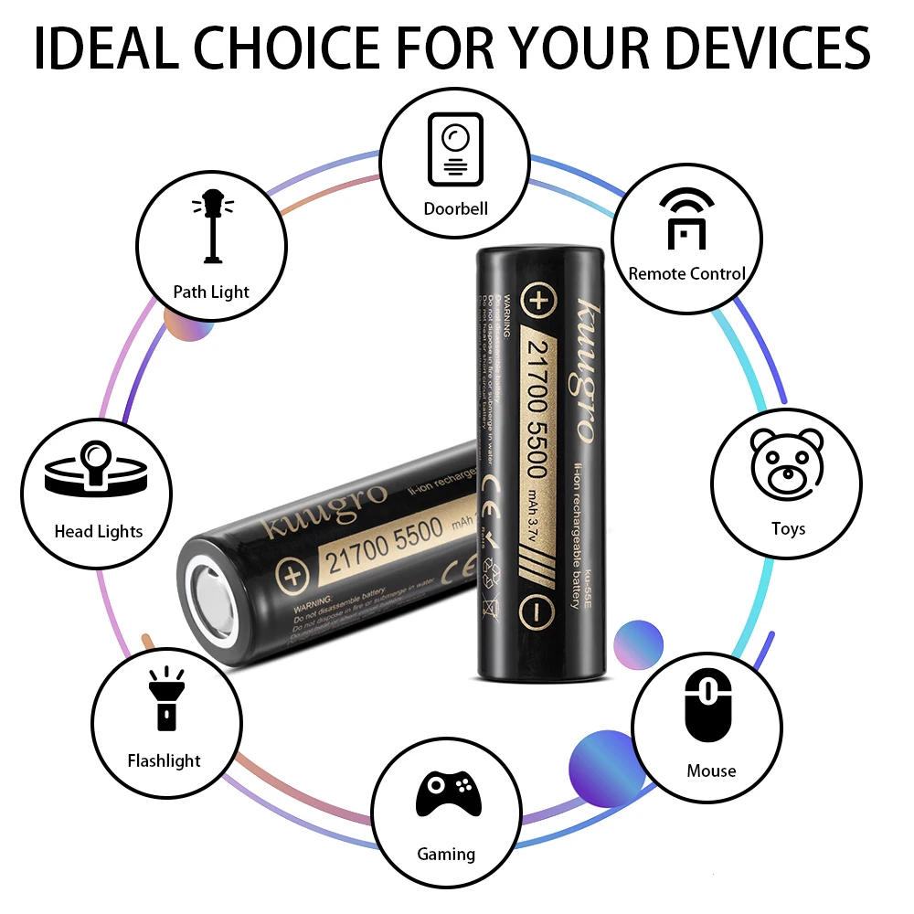 Kuugro ku-55E 21700 5500mAh 3.7V Rechargeable lithium Battery 2C Discharge High Power batteries For High-power Appliances thumbnail 6
