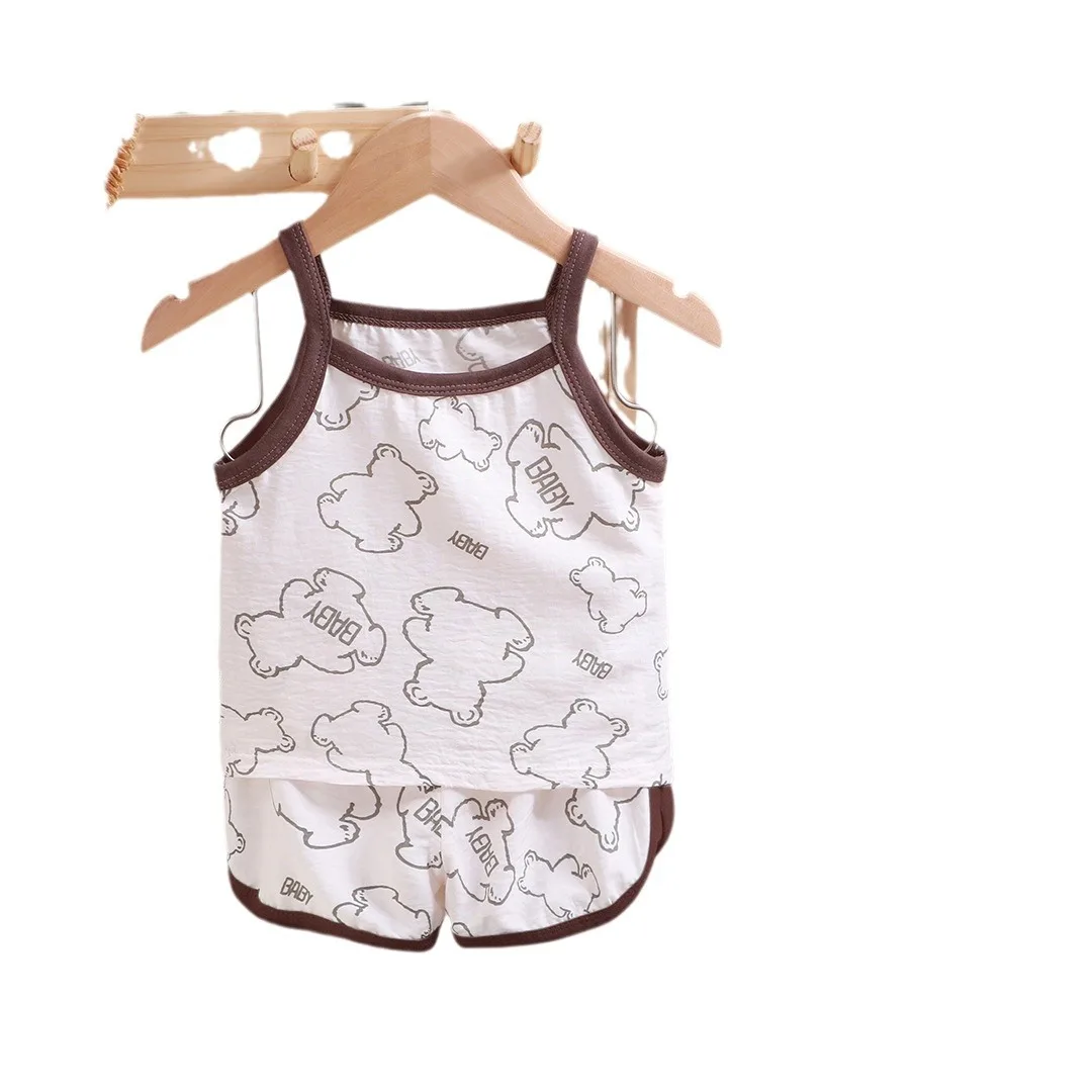 Summer Children Sling Shorts Set Fashion Flower Girls Kids Thin Breathable Pajamas Cute Cartoon Baby Toddler Home Clothes thumbnail 5
