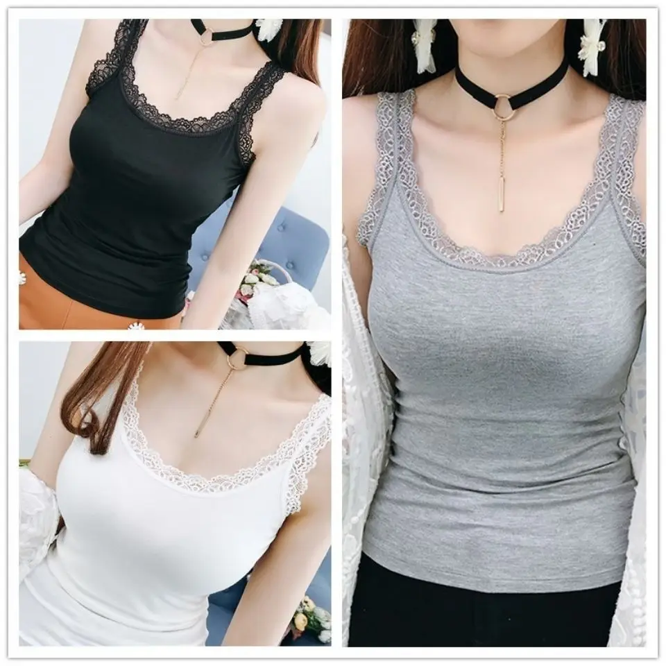 Summer Sleeveless Women Tank Top With Lace Top Red Inside Wear Lace Camisoles Loose Underwear Womens Clothing Vest thumbnail 4