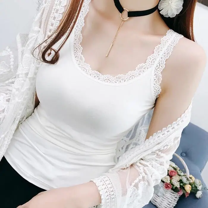 Summer Sleeveless Women Tank Top With Lace Top Red Inside Wear Lace Camisoles Loose Underwear Womens Clothing Vest thumbnail 2