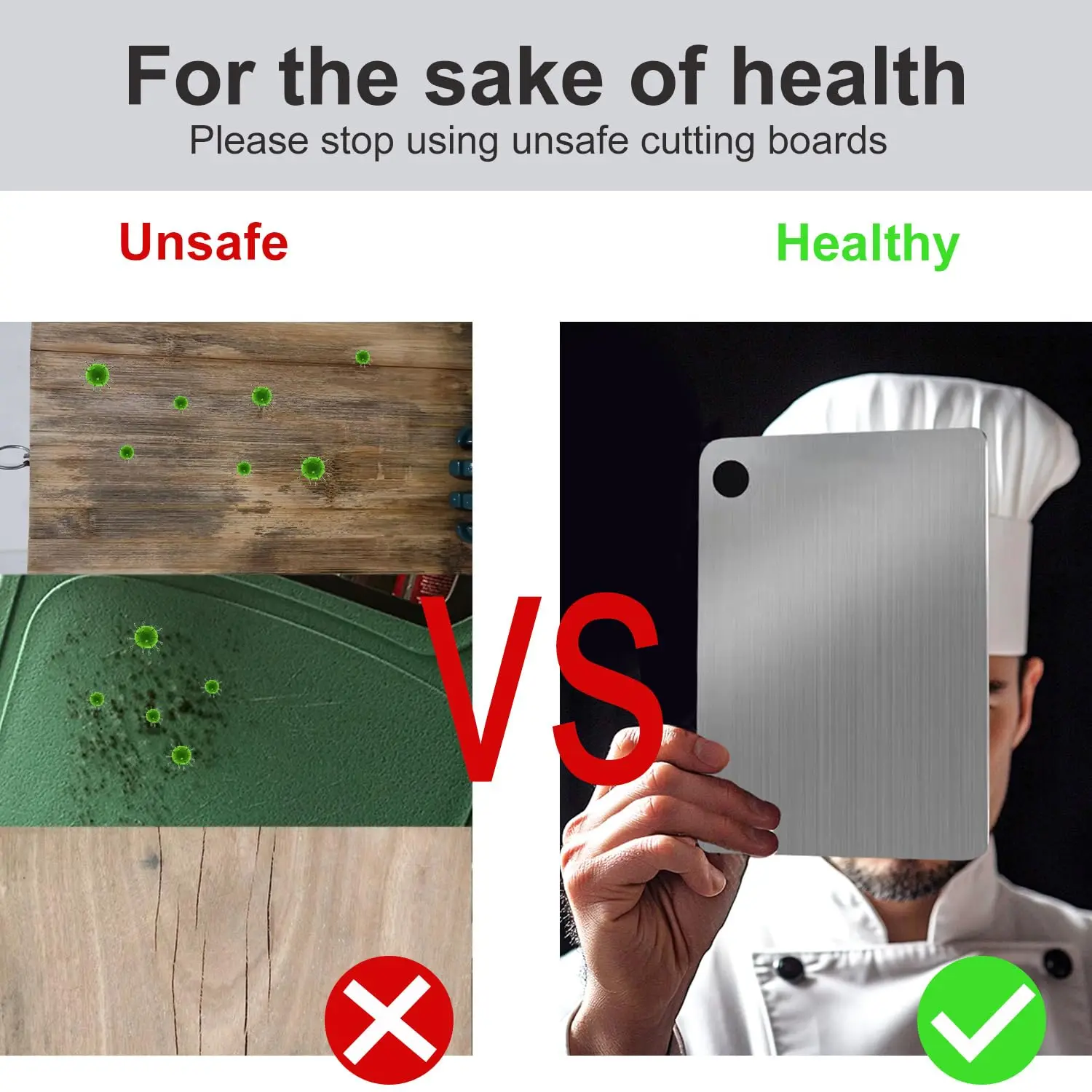Titanium Cutting Boards for Kitchen Stainless Board 304 Steel Thickened Double Sided Food Grade Portable Fruit Meat Chopping thumbnail 2