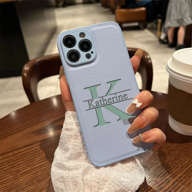 Personalized Customized Initials Name Case For iPhone 17 16 15 14 13 12 11 Pro Max Plus Big Letter Laser Engraving Leather Cover thumbnail 4