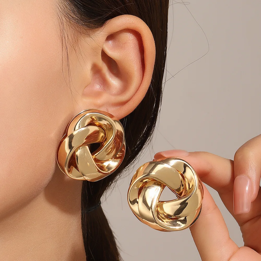 Gold Color Stud Earrings Irregular Hollow Earrings Twisted Geometric Personality Earrings for Women thumbnail 6