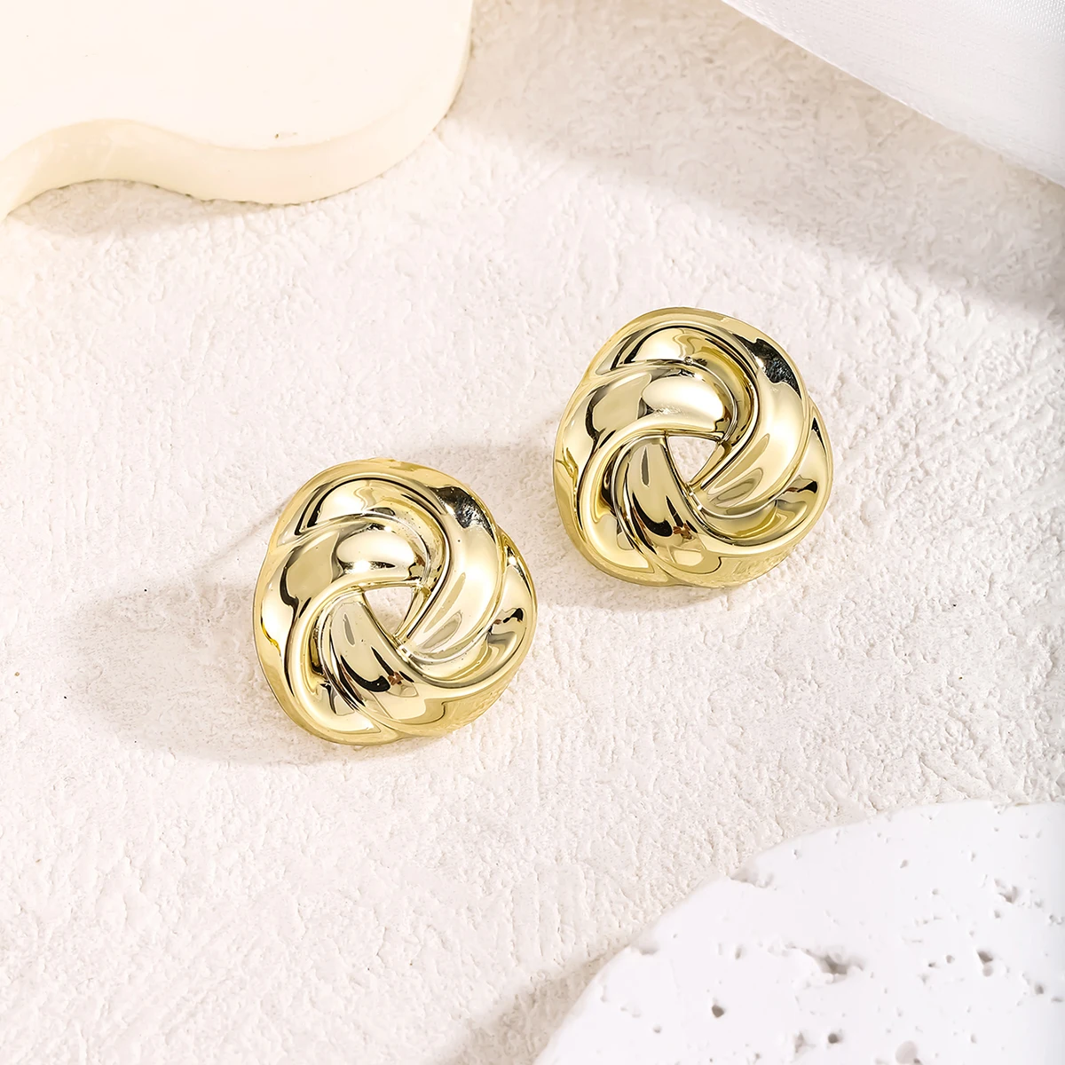 Gold Color Stud Earrings Irregular Hollow Earrings Twisted Geometric Personality Earrings for Women thumbnail 4