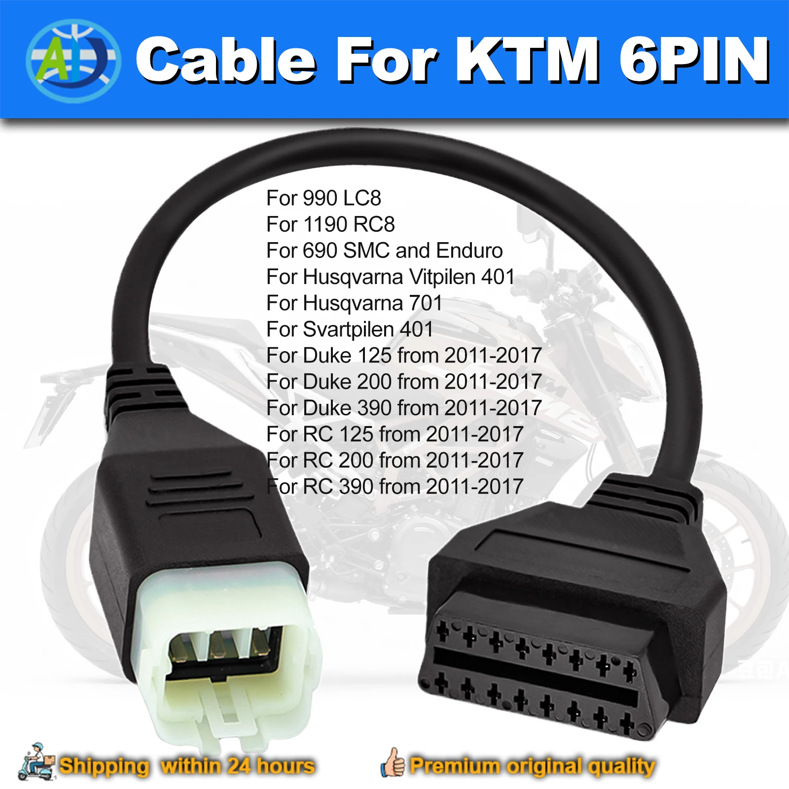 OBD2 Diagnostic Adapter For KTM Motorcycle OBD Connector 6Pin Diagnostic Cable For Duke 125/200/690/990LC8/1190 RC8/RC125/RC200