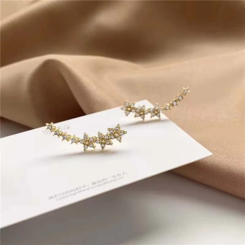 Fashion Silver Color Zircon Flower Star Stud Earrings For Women Simple Metal Piercing Climbing Earrings Jewelry Accessories thumbnail 5