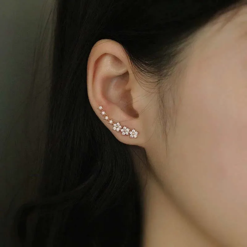 Fashion Silver Color Zircon Flower Star Stud Earrings For Women Simple Metal Piercing Climbing Earrings Jewelry Accessories thumbnail 2