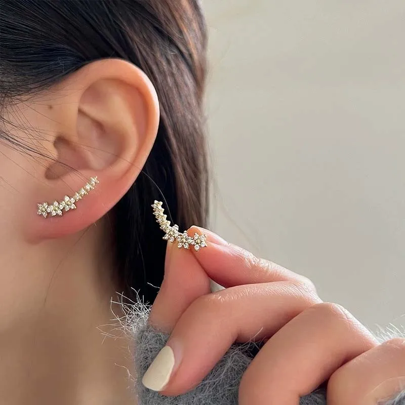 Fashion Silver Color Zircon Flower Star Stud Earrings For Women Simple Metal Piercing Climbing Earrings Jewelry Accessories thumbnail 3