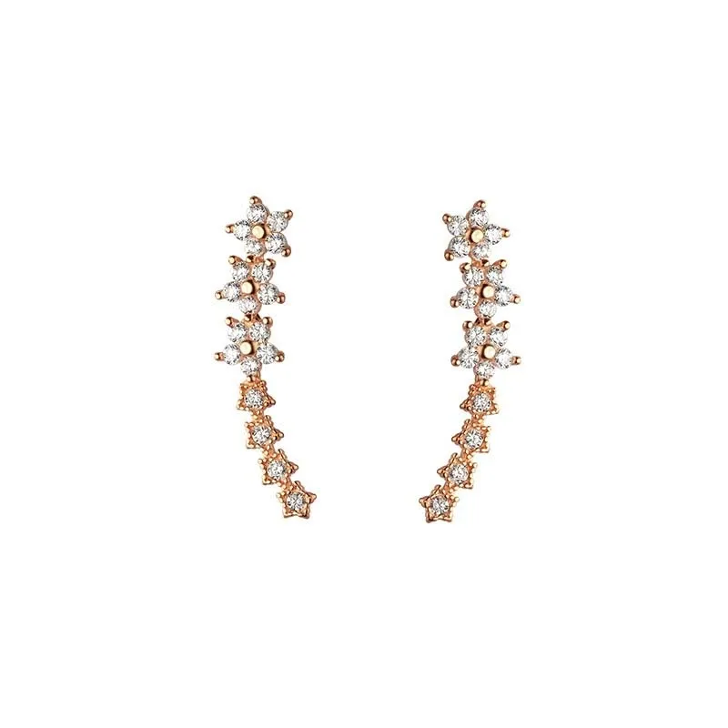 Fashion Silver Color Zircon Flower Star Stud Earrings For Women Simple Metal Piercing Climbing Earrings Jewelry Accessories thumbnail 6