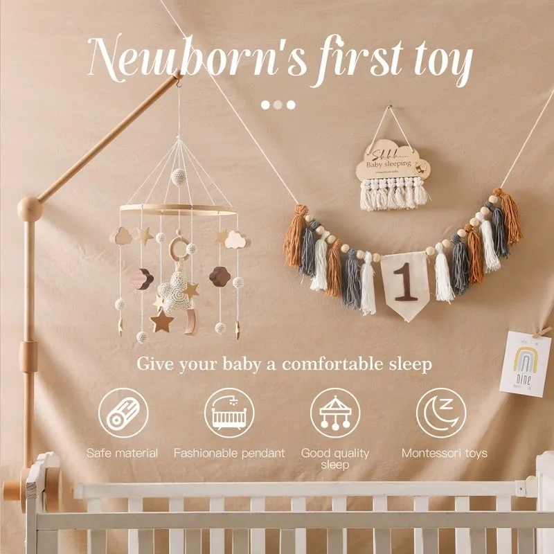 Mobile Wooden Bell Baby Toys 0-12 Months Rattle Toys Bed Newborn Crib mobile With Music Box Bed Bell Hanging Toys Crib Bracket thumbnail 2
