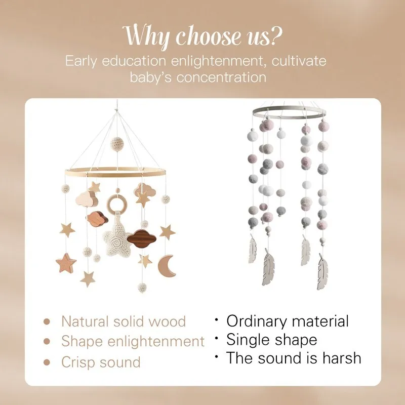Mobile Wooden Bell Baby Toys 0-12 Months Rattle Toys Bed Newborn Crib mobile With Music Box Bed Bell Hanging Toys Crib Bracket thumbnail 4