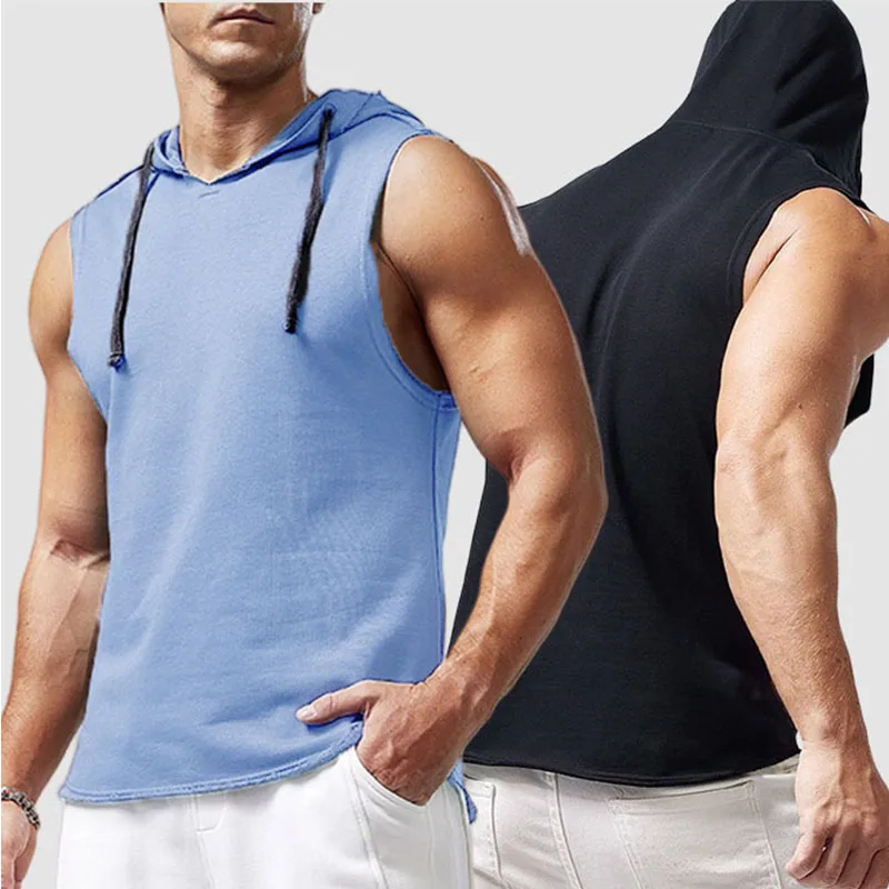 1pcs Summer Men's Tank Tops Male Solid Color Vest Sleeveless Tees For Male Hooded Man Vests Tops Hip Hop Men Tank Top T shirt thumbnail 2