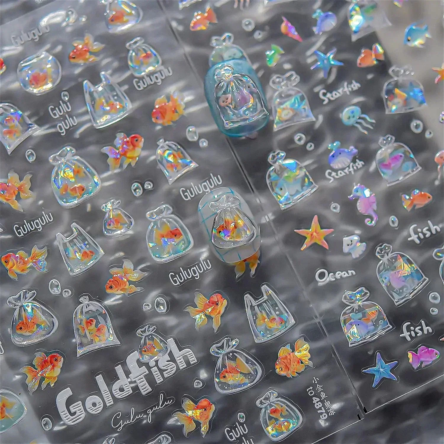 Sea Wave Jellyfish Starfish Conch Shell Dolphin Pearl Summer Beach Goldfish Water Bubble Mermaid Koi INS Nail Art Stickers Decal thumbnail 6