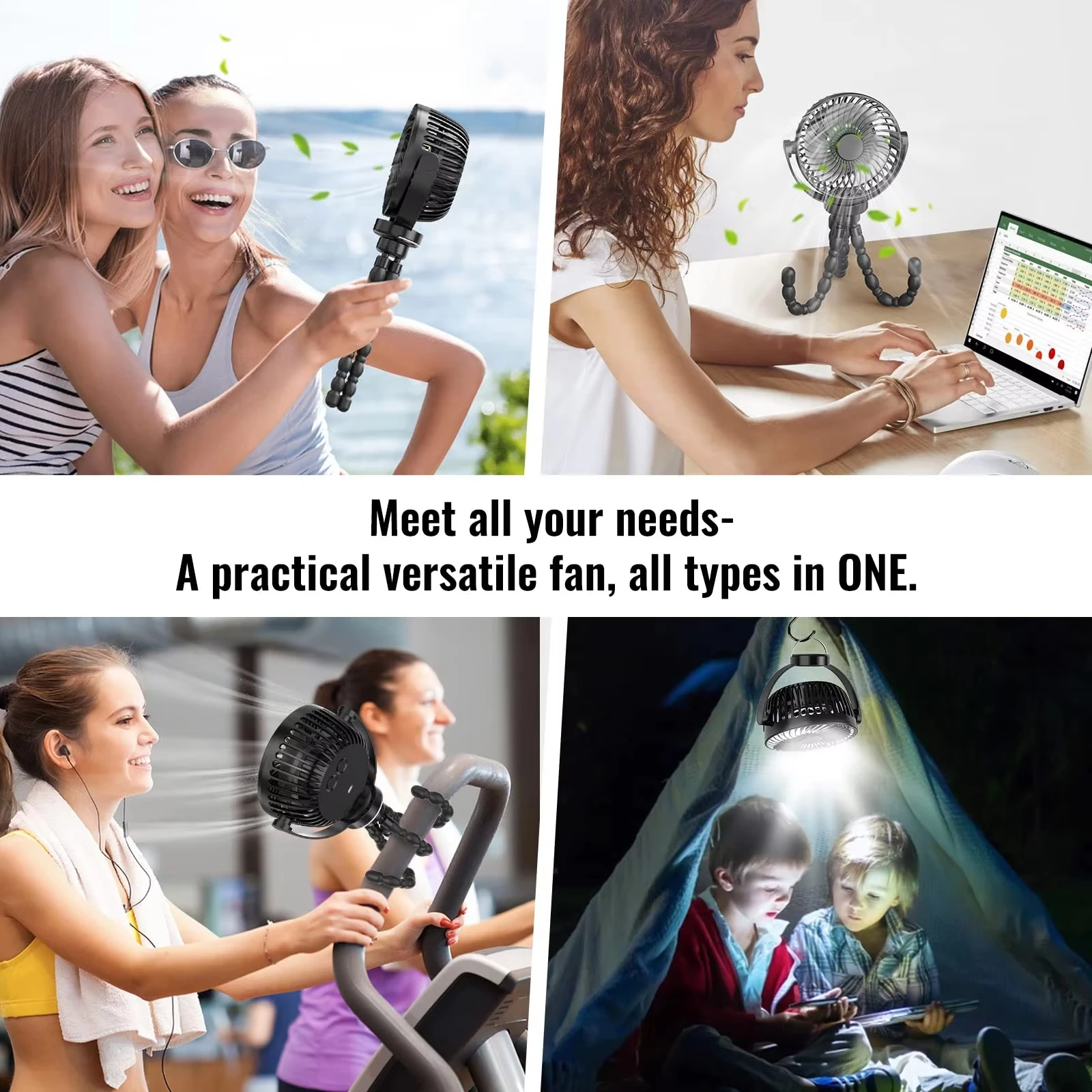 Baby 3 Speeds Stroller Mini Fan With Light Portable USB Charging Fan Mobile Phone Holder Stroller Accessories Baby Newborn Items thumbnail 4