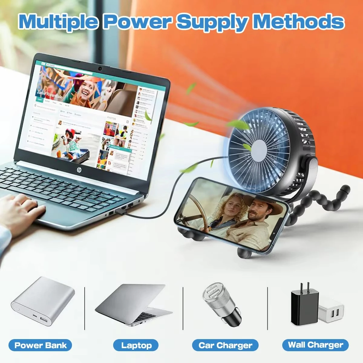 Baby 3 Speeds Stroller Mini Fan With Light Portable USB Charging Fan Mobile Phone Holder Stroller Accessories Baby Newborn Items thumbnail 5