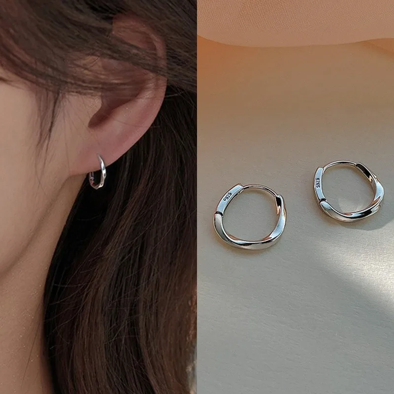 925 Sterling Silver Round Stud Earrings for Women Simple Inlaid Design Hoops Earrings Wedding Party Jewelry Accessories Gifts thumbnail 2
