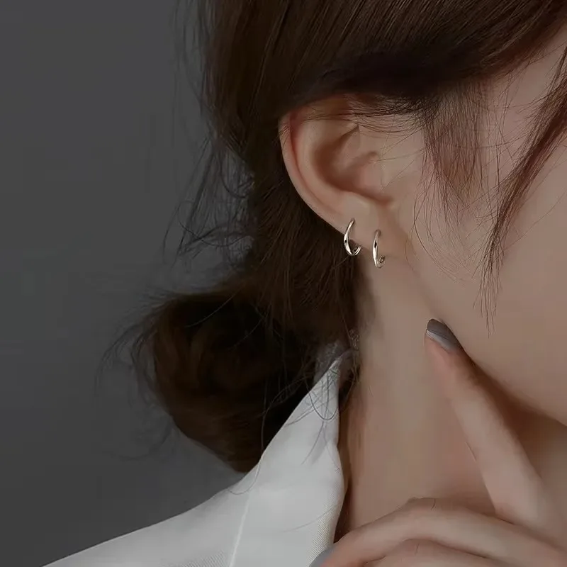 925 Sterling Silver Round Stud Earrings for Women Simple Inlaid Design Hoops Earrings Wedding Party Jewelry Accessories Gifts thumbnail 4