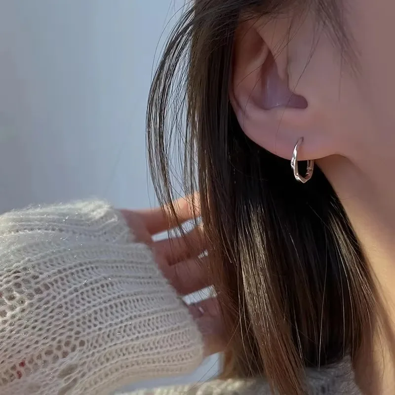 925 Sterling Silver Round Stud Earrings for Women Simple Inlaid Design Hoops Earrings Wedding Party Jewelry Accessories Gifts thumbnail 3