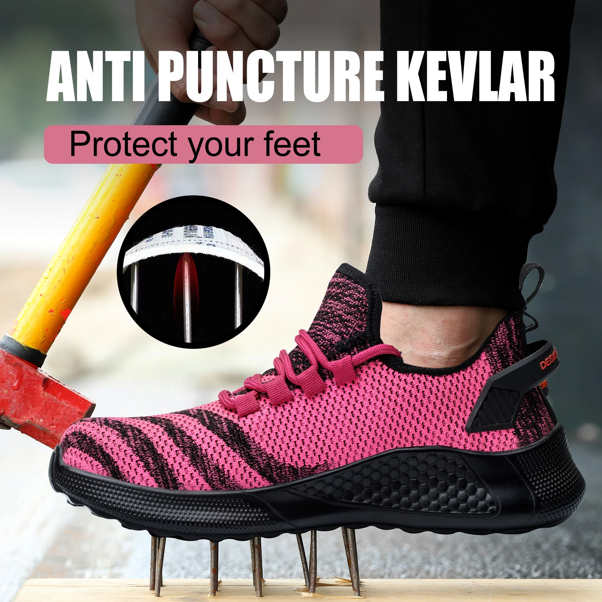 Spring Lightweight Safety Shoes Steel Toe Sneakers Breathable Work Sneakers for Men Women Outdoor Non-slip Protective Sneakers thumbnail 2