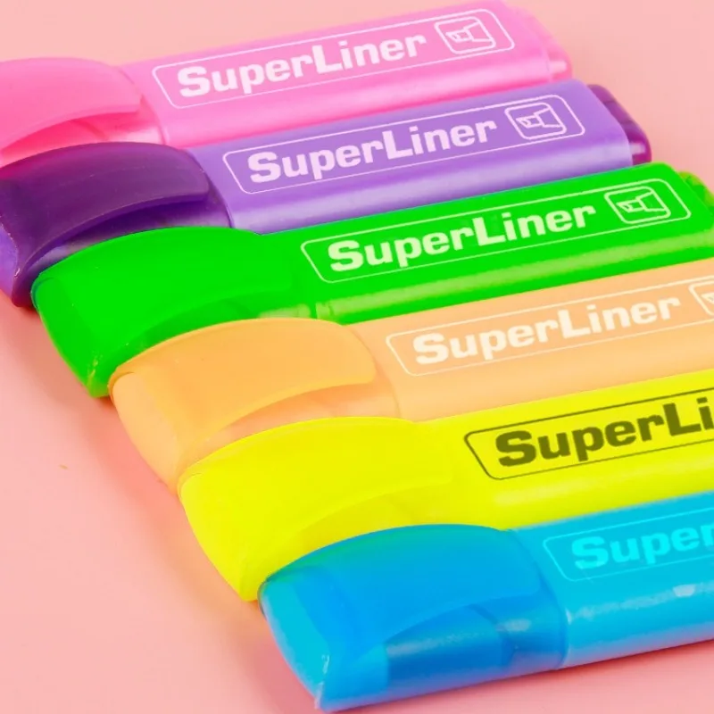 6pcs/Set Blique Highlighters Marker Colorful Underline Marker High Capacity Highlighter Office School Supplies thumbnail 5