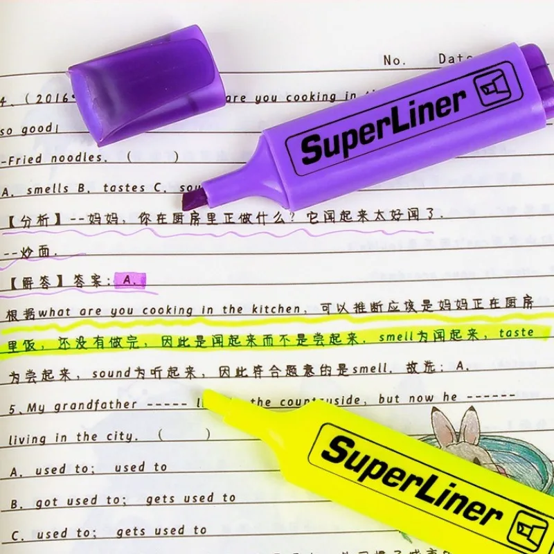 6pcs/Set Blique Highlighters Marker Colorful Underline Marker High Capacity Highlighter Office School Supplies thumbnail 2