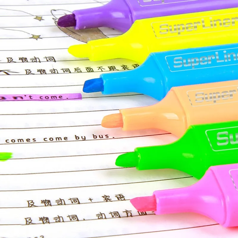 6pcs/Set Blique Highlighters Marker Colorful Underline Marker High Capacity Highlighter Office School Supplies thumbnail 3