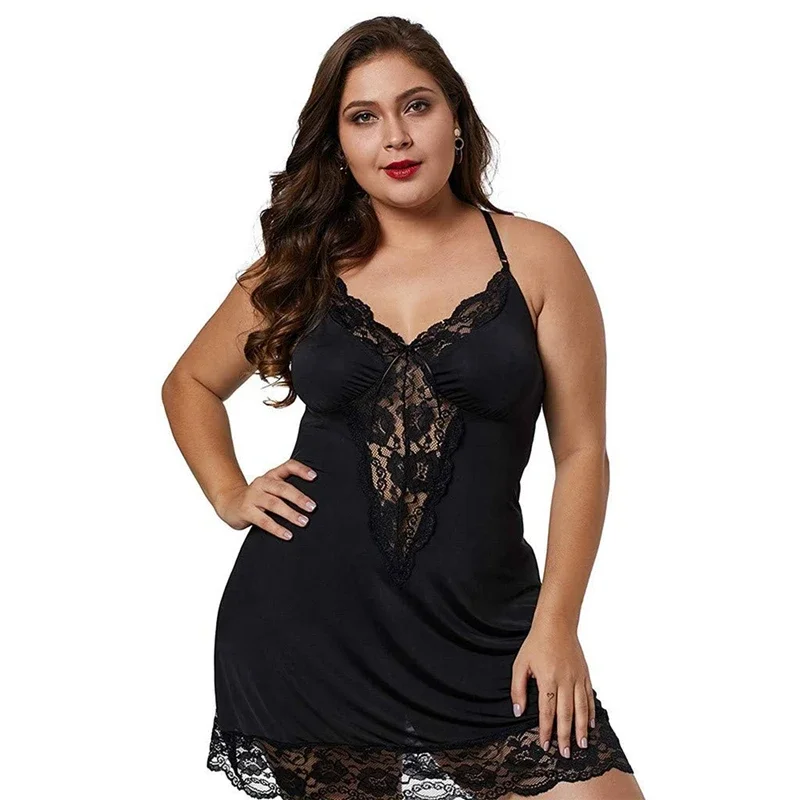 Women Spaghetti Straps Nightgowns Lace Sexy Sleepdress Plus Size Nightdress Satin Lingerie Sets Women's Pajamas Home Clothes thumbnail 4